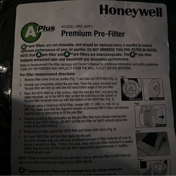 Honeywell Air Purifier A+ Pre-filter HRF-APP1 Oder Reducing Genuine Sealed - Picture 3 of 3